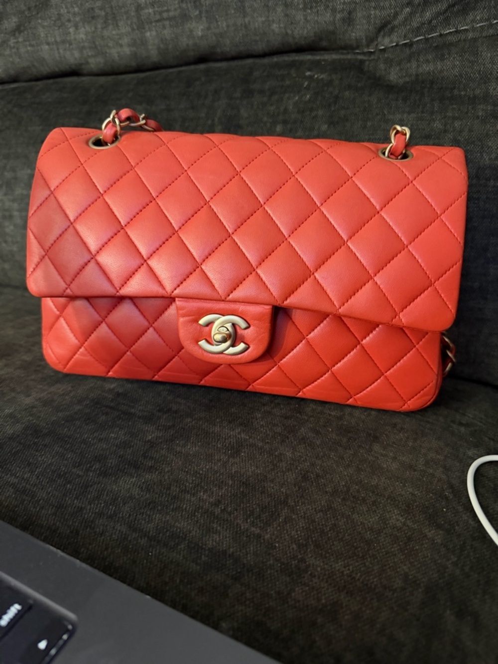 CHANEL orange Quilted Double Flap with Gold Hardware